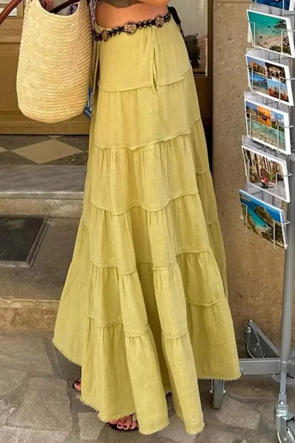 Everyday Tiered Drawstring Maxi Skirt