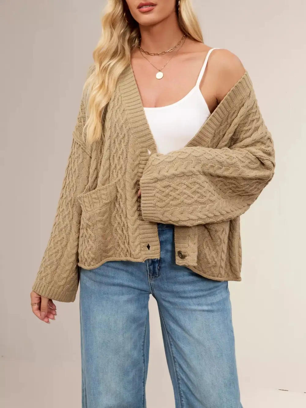 Cable Knit Button Down Cardigan
