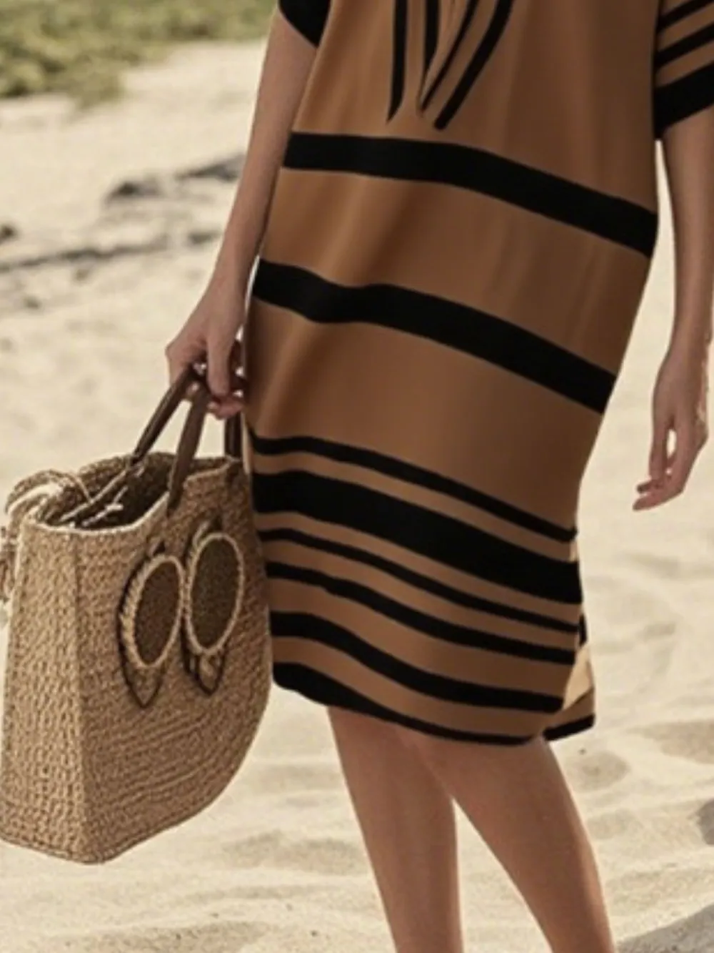 Striped Short Sleeve Midi Dress