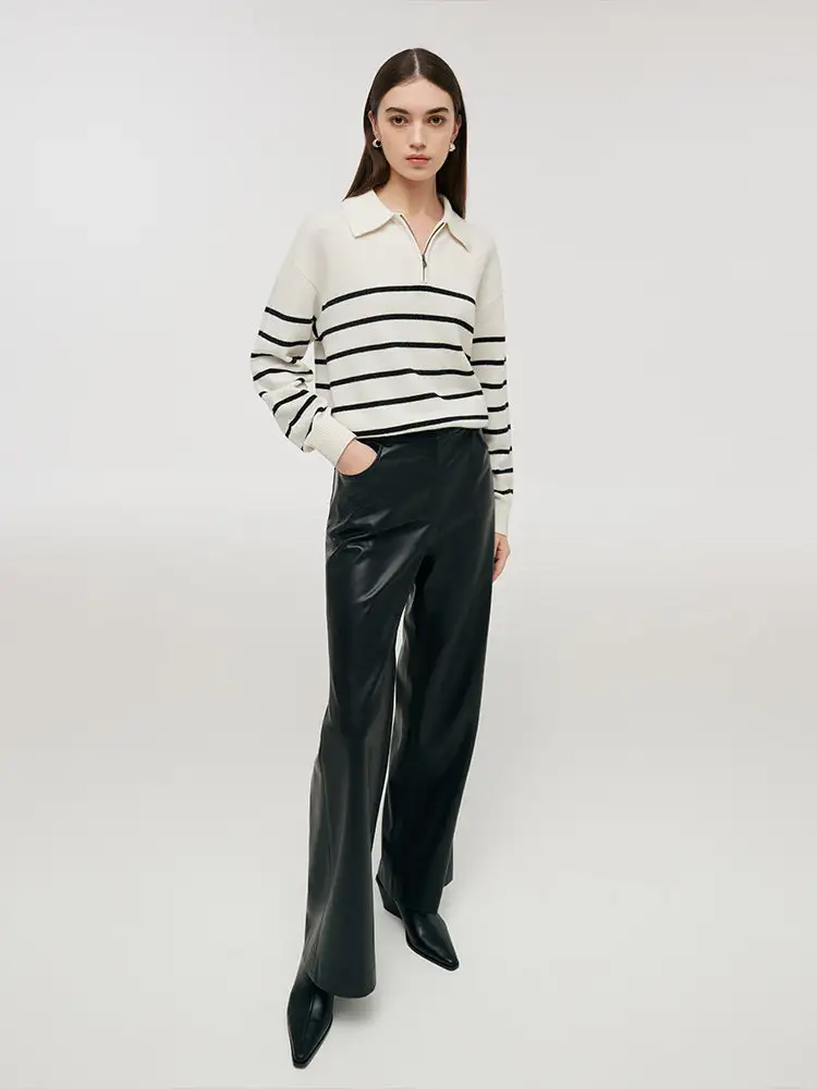 Wool Black And White Stripe Women Sweater