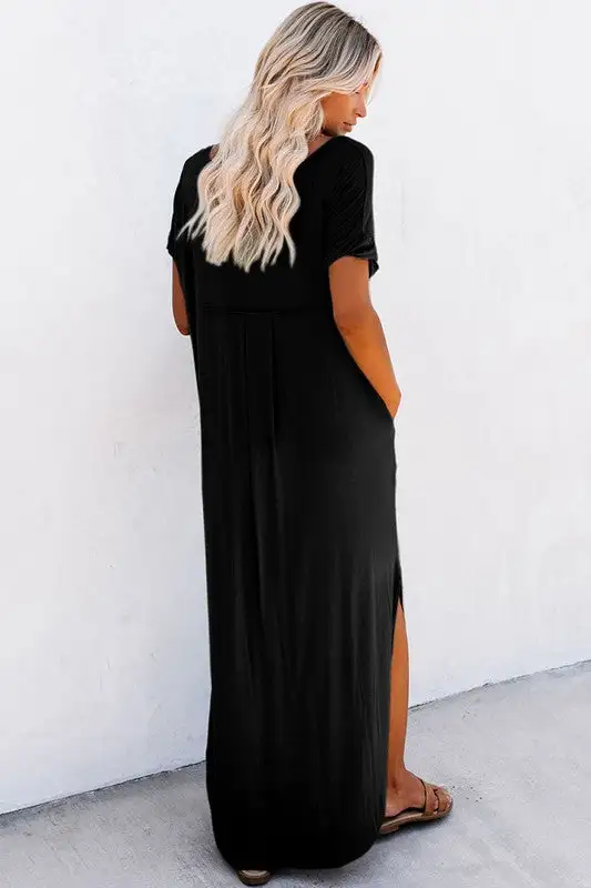 Women Hidden Pocket Splits Maxi T-shirt Dress