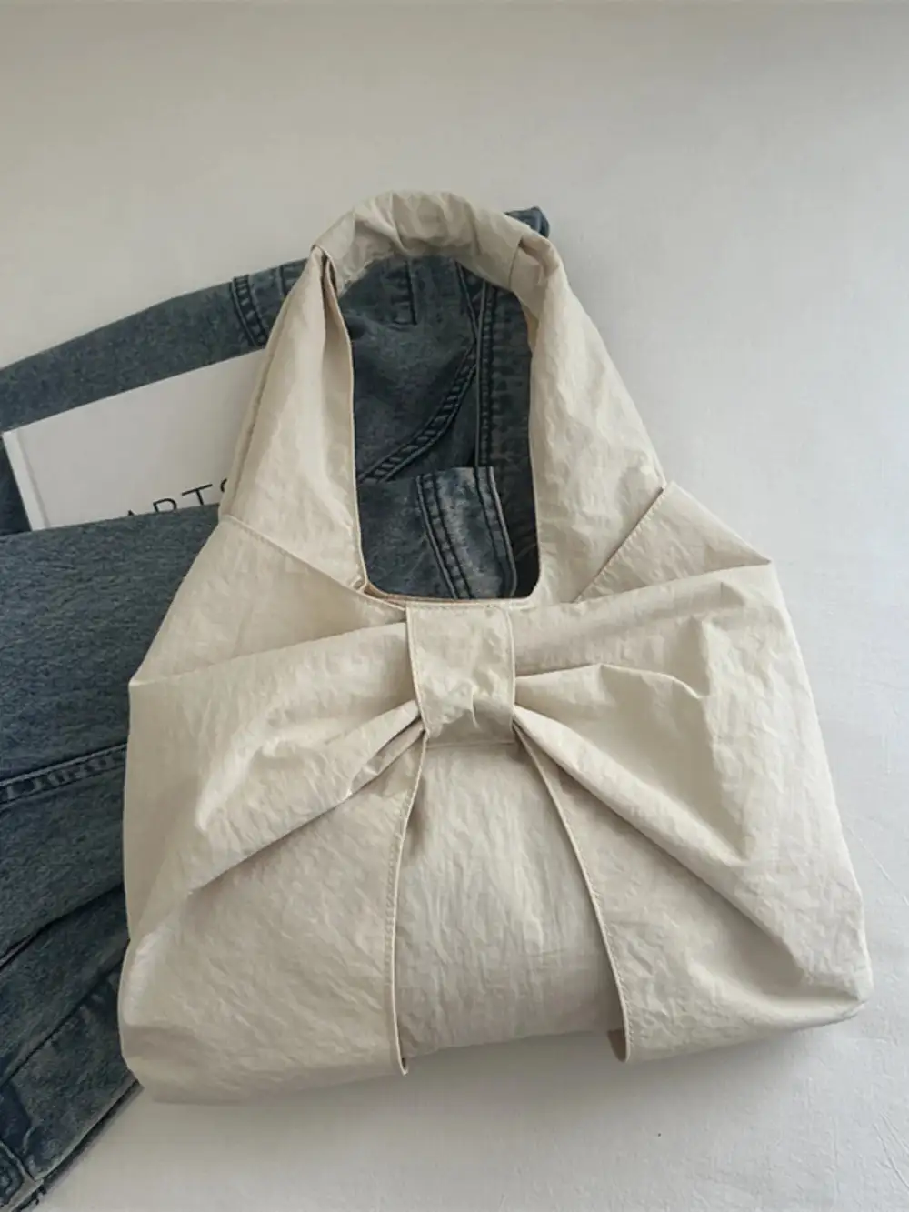 Bow Accent Ruched Shoulder Bag