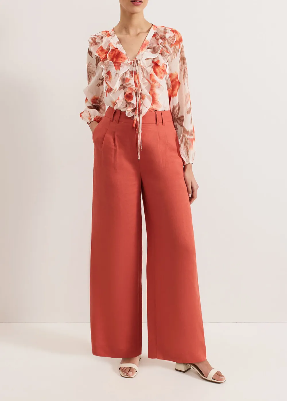 Elegant Solid-Color Linen Wide-Leg Pants