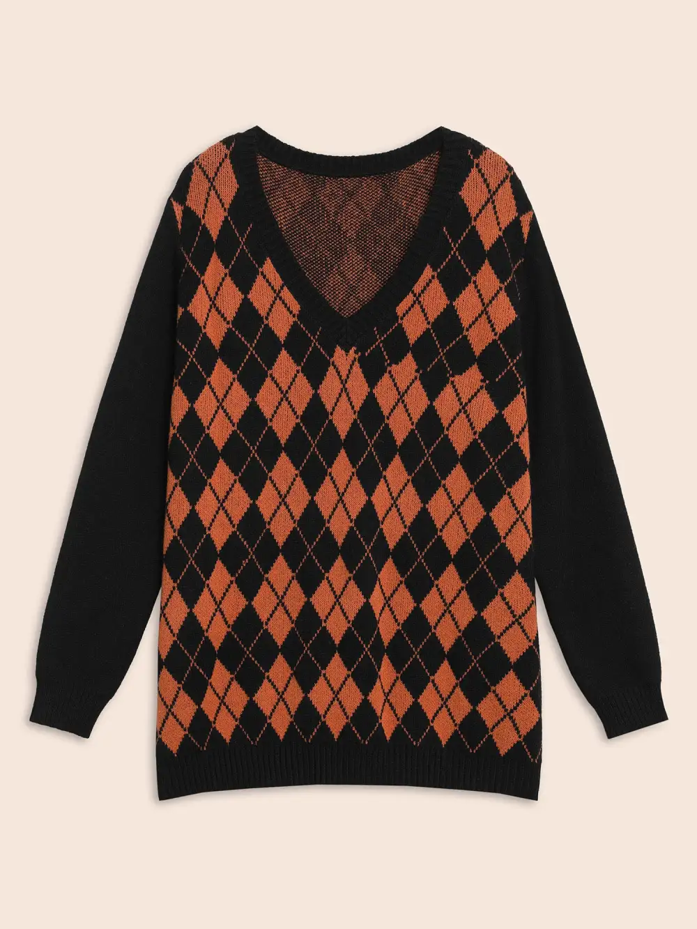 V-Neck Plaid Print Halloween Pullover