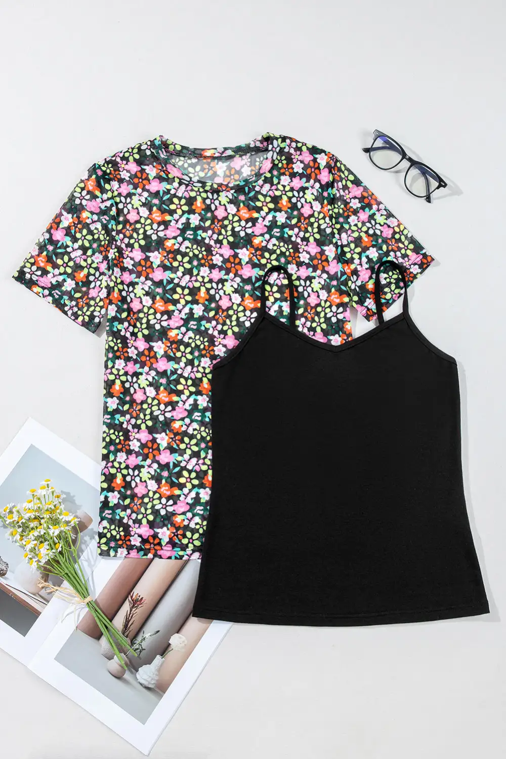 Sheer Mesh Round Neck Tee