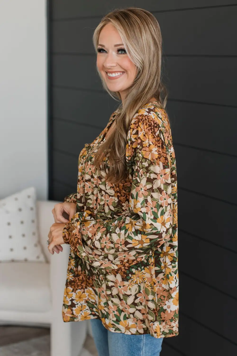 In The Meadow Floral Blouse- Brown & Mustard