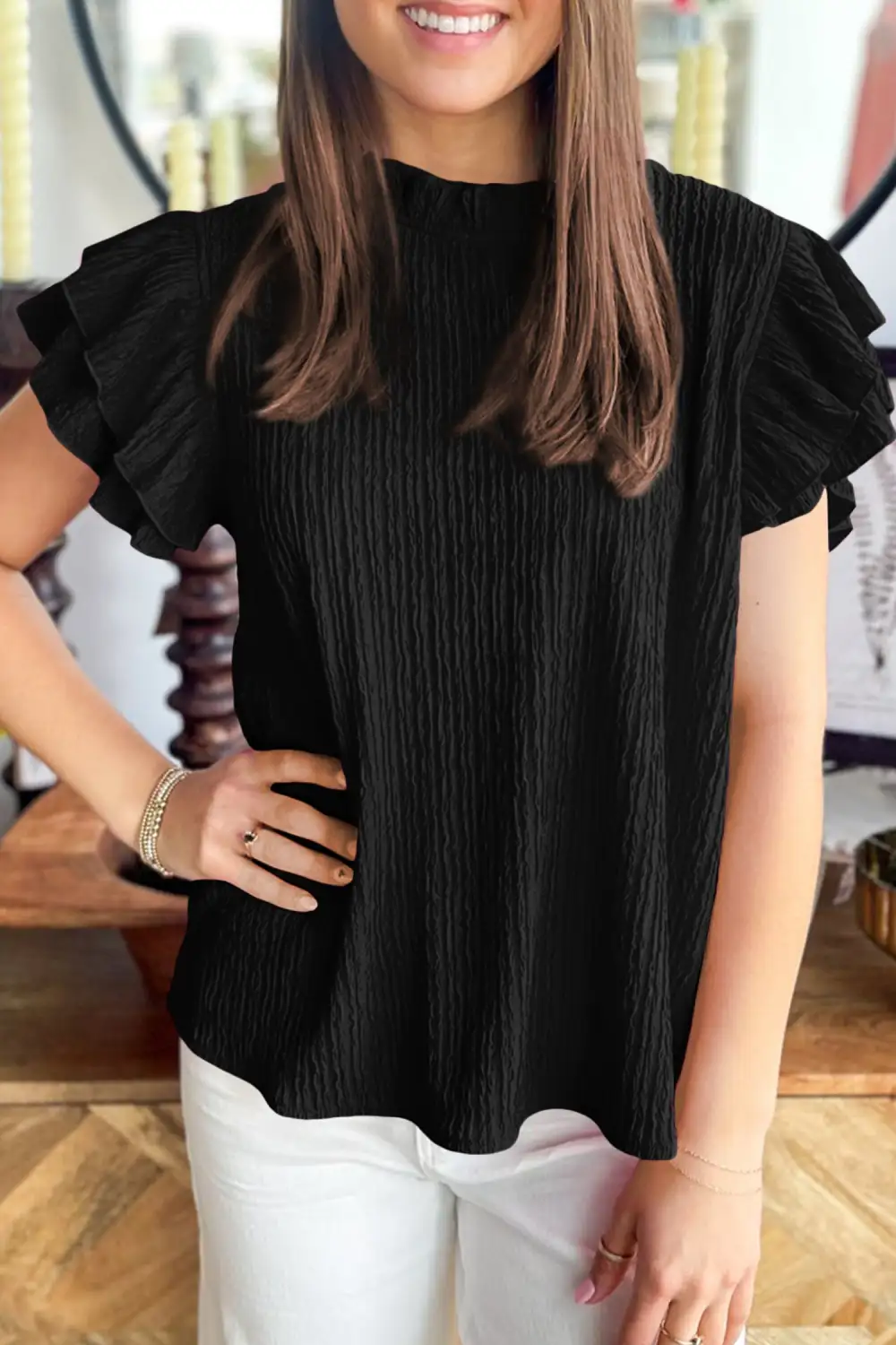 Everyday Ruffle Sleeve Short Sleeve Blouse