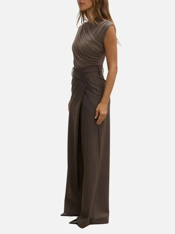 Asymmetric Wide-Leg Pants - Brown