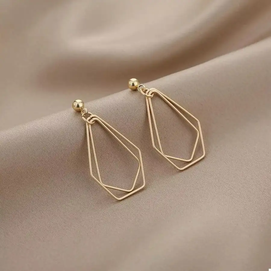 K Gold Plated Alloy Geometric Wire Drop Earrings