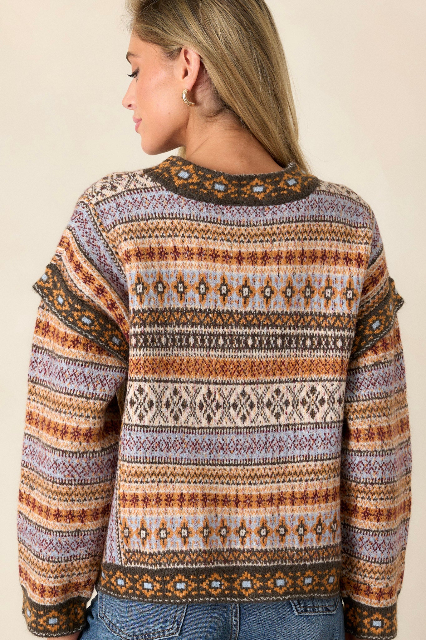 Wild Ride Light Brown Multi Fair Isle Print Sweater