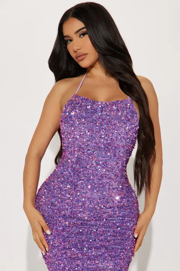 Prom Princess Sequin Midi Dress - Purple