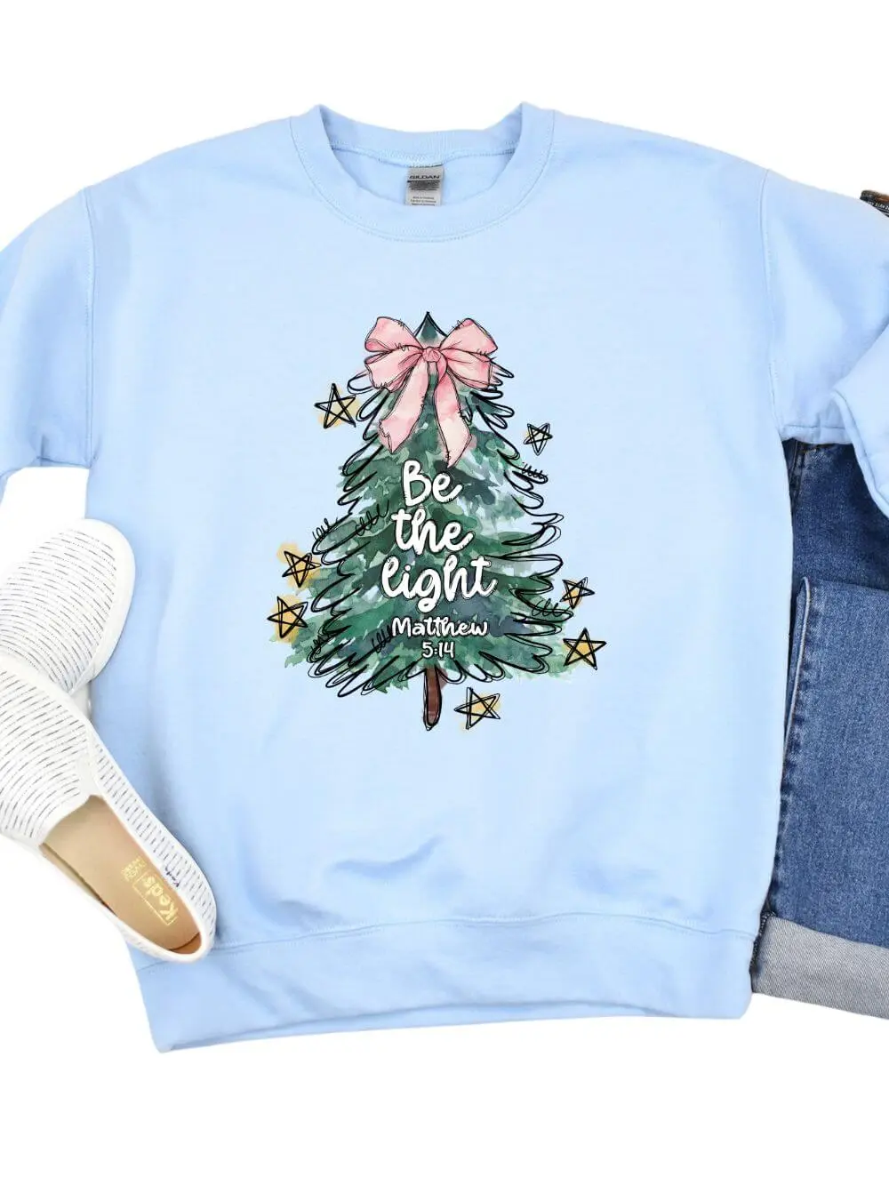 Be the Light  Christmas Tree Heavy Blend Unisex Crewneck Graphic Sweatshirt