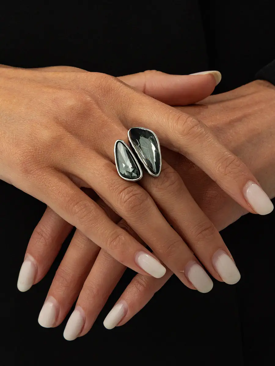 Asymmetric Geometric Rhinestone Ring