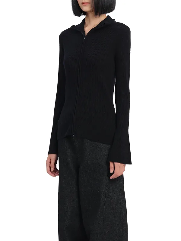 Collarless Knit Cardigan Sweater