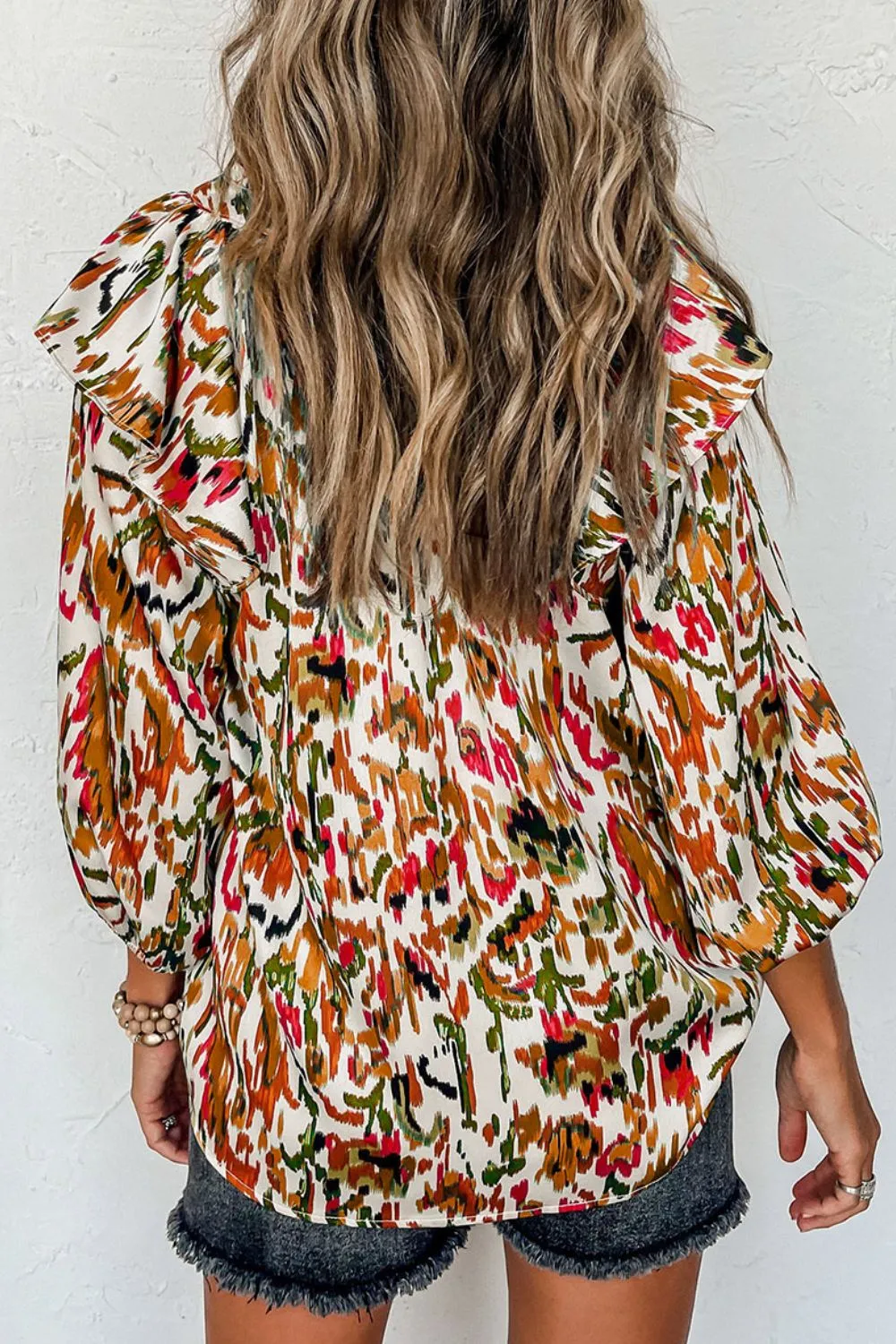 Abstract Print Ruffle Blouse