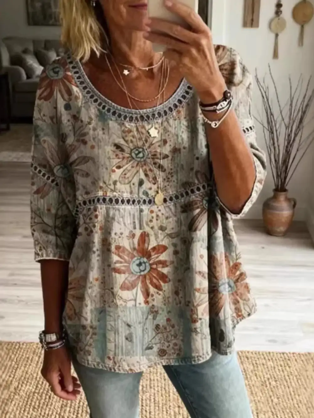 Hollow Out Round Neck Top Plus