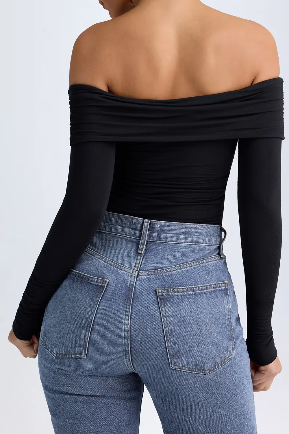 Long Sleeve Off Shoulder Ruffled Women's Fitted Bodysuit