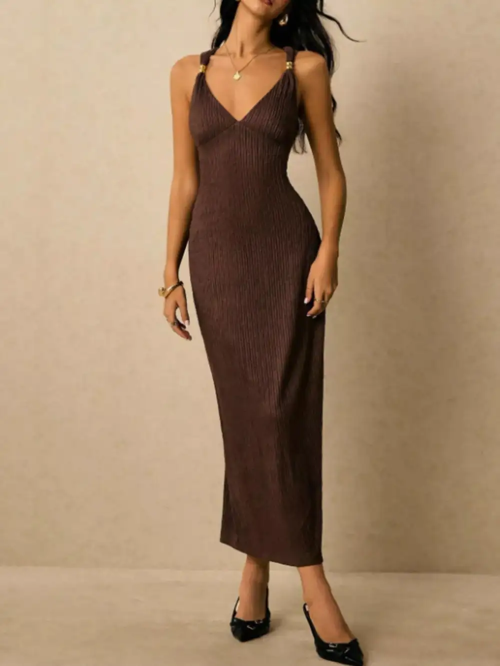 Ribbed Knit Sleeveless Midi Dress