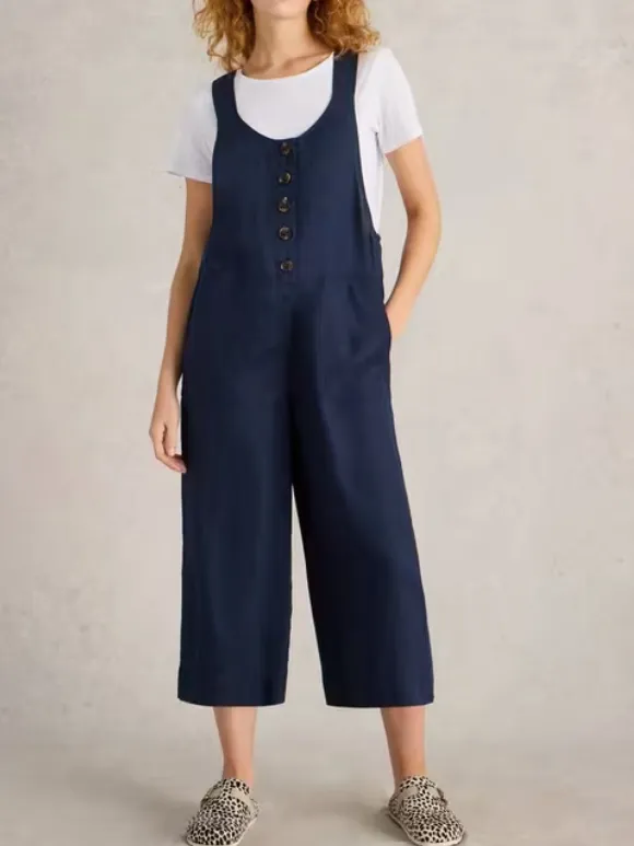 Square Neck Linen Dungaree