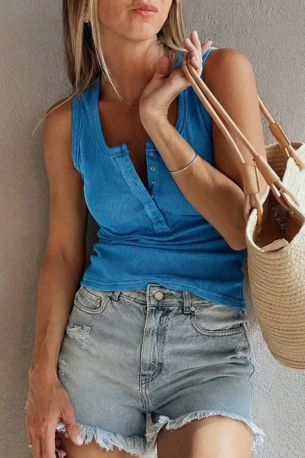 Relaxed Vintage Distressed Ribbed Mineral Wash Tank Top