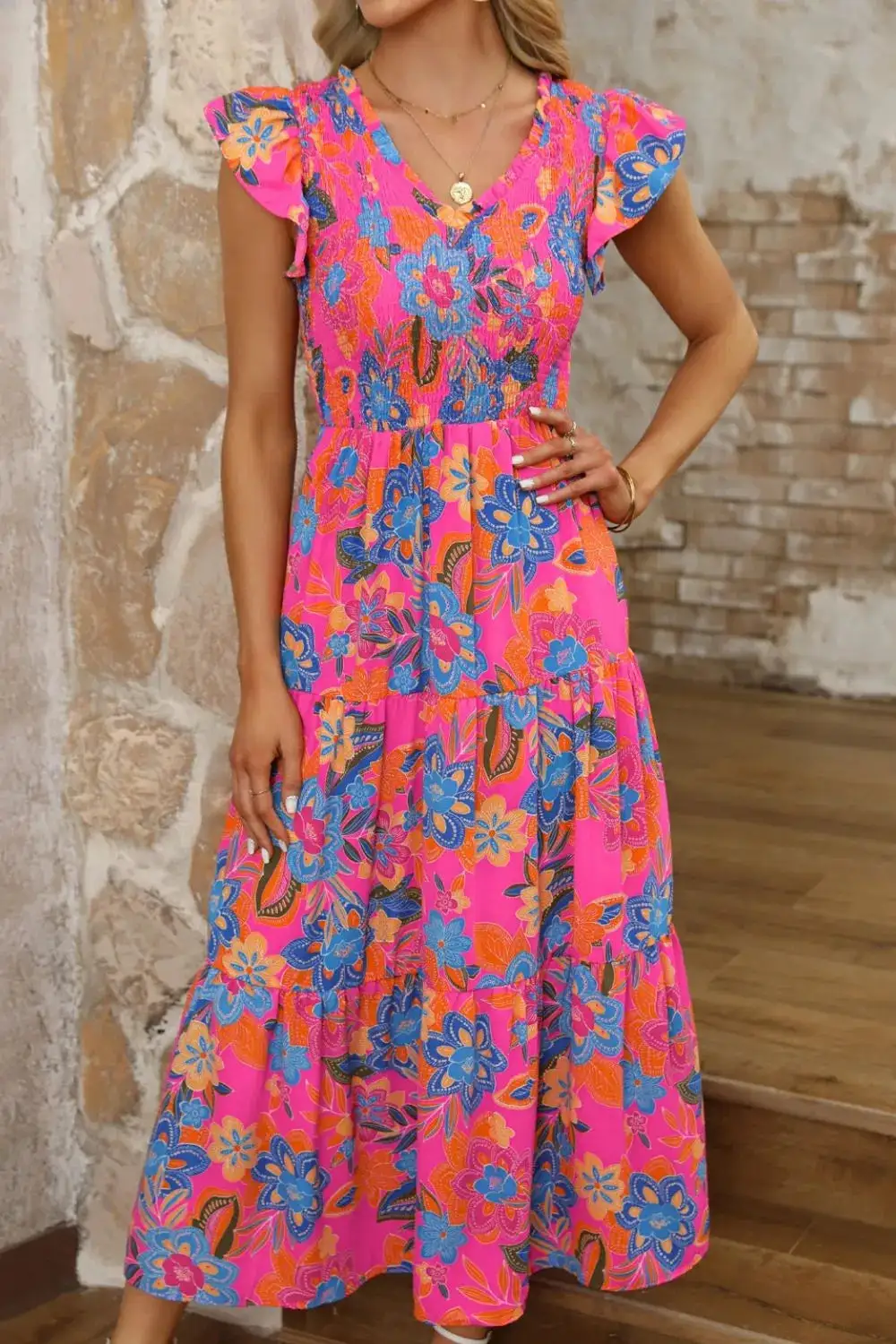 Textured Tie Detail Ruffle Trim Dress