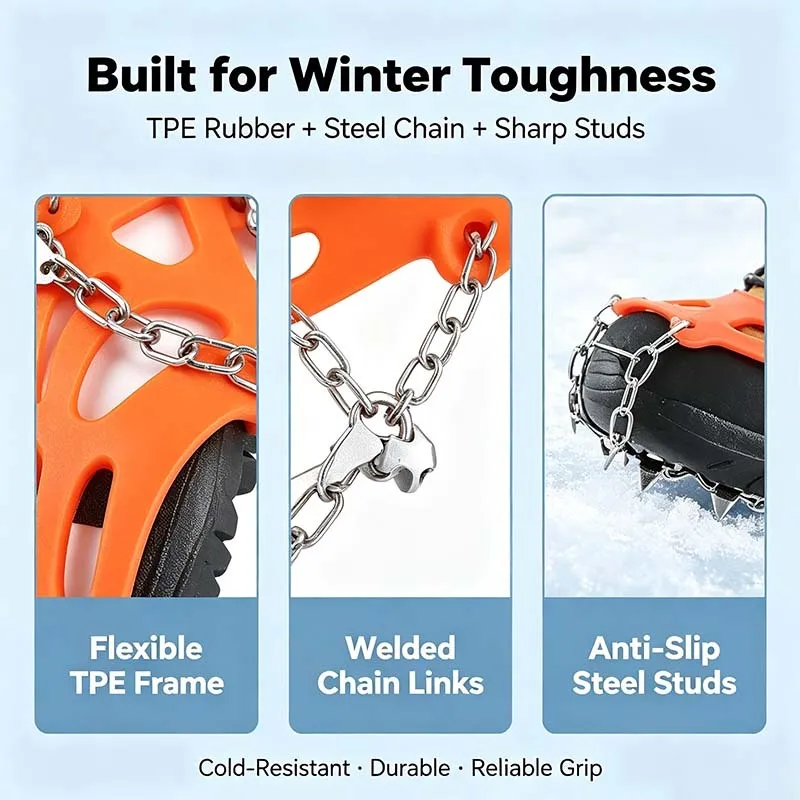 Outdoor 8-Tooth / 10-Tooth Ice Cleats Anti-Slip Shoe Covers, Sole Spike Chain Grips for Men Women, Snow Ice Traction Crampons