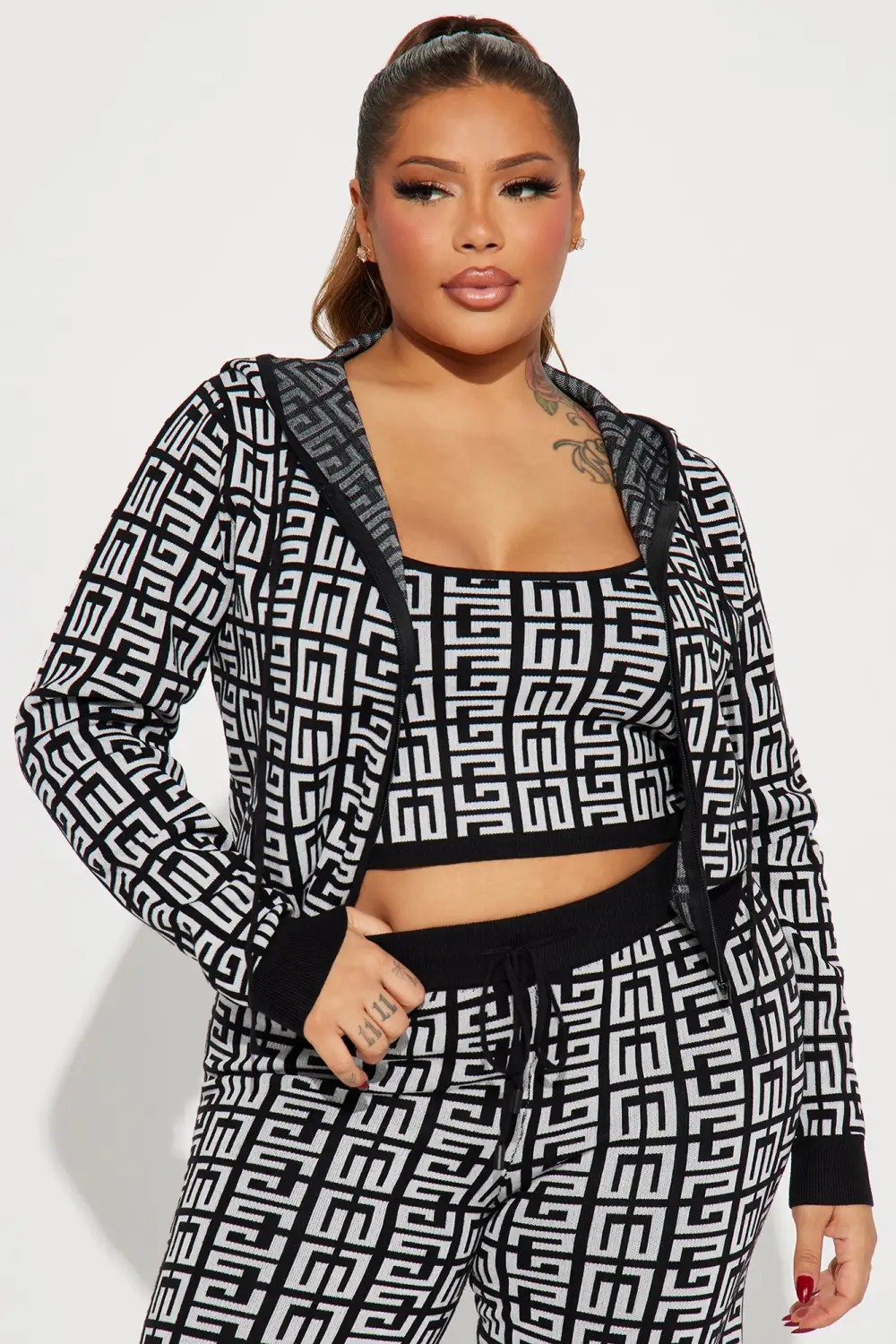 Got A Crush 3 Piece Pant Set - Black/White