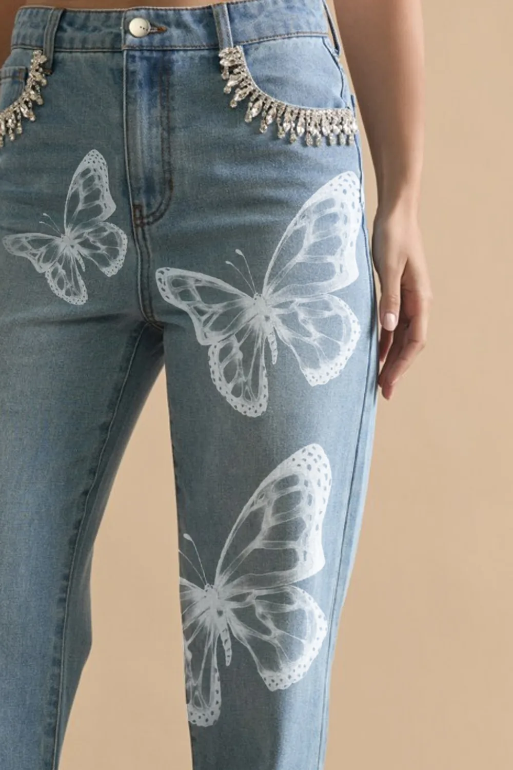 Karla Embellished Pocket Straight Leg Denim Jeans