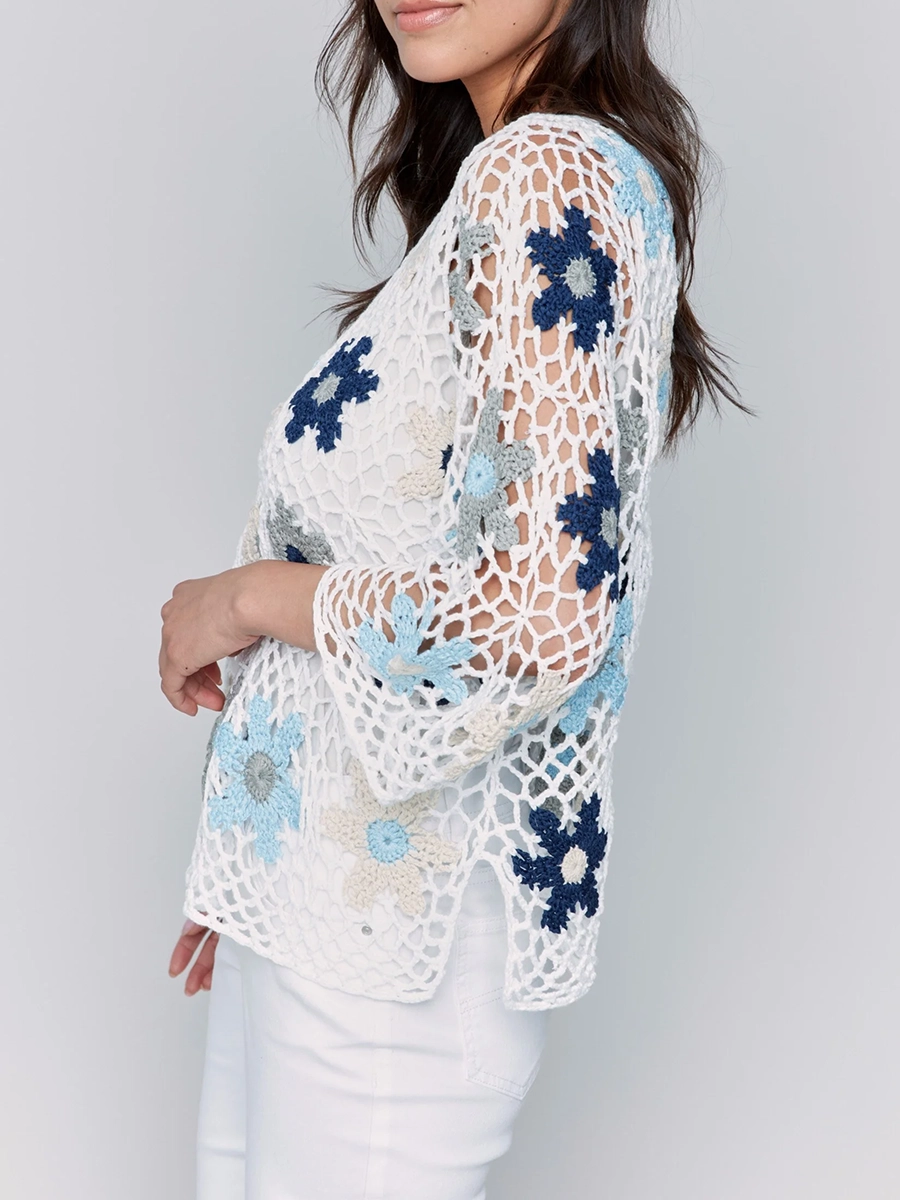 Lively Artistic Floral Women's Hollow Blouse