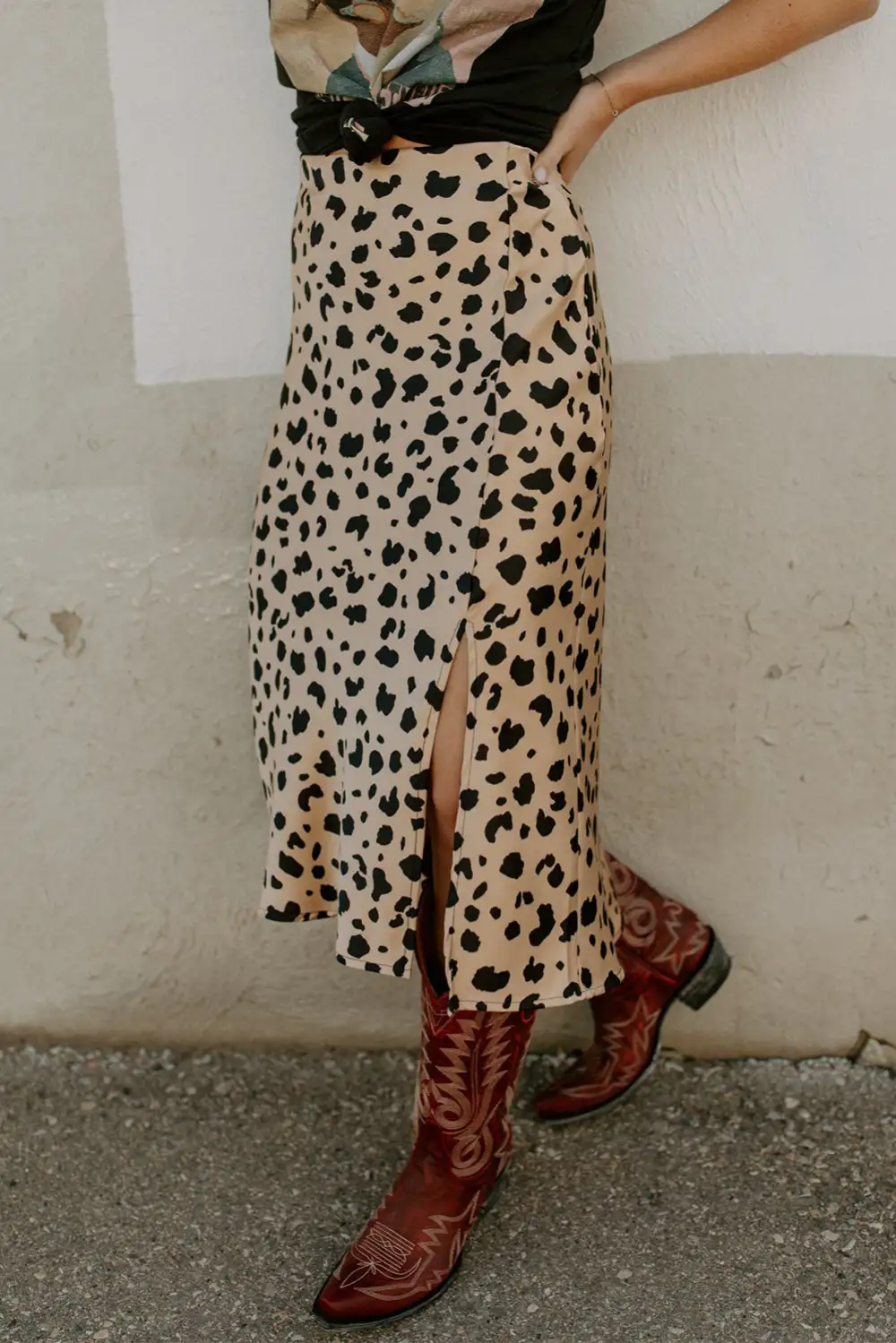 Textured Midi Print Leopard Skirt