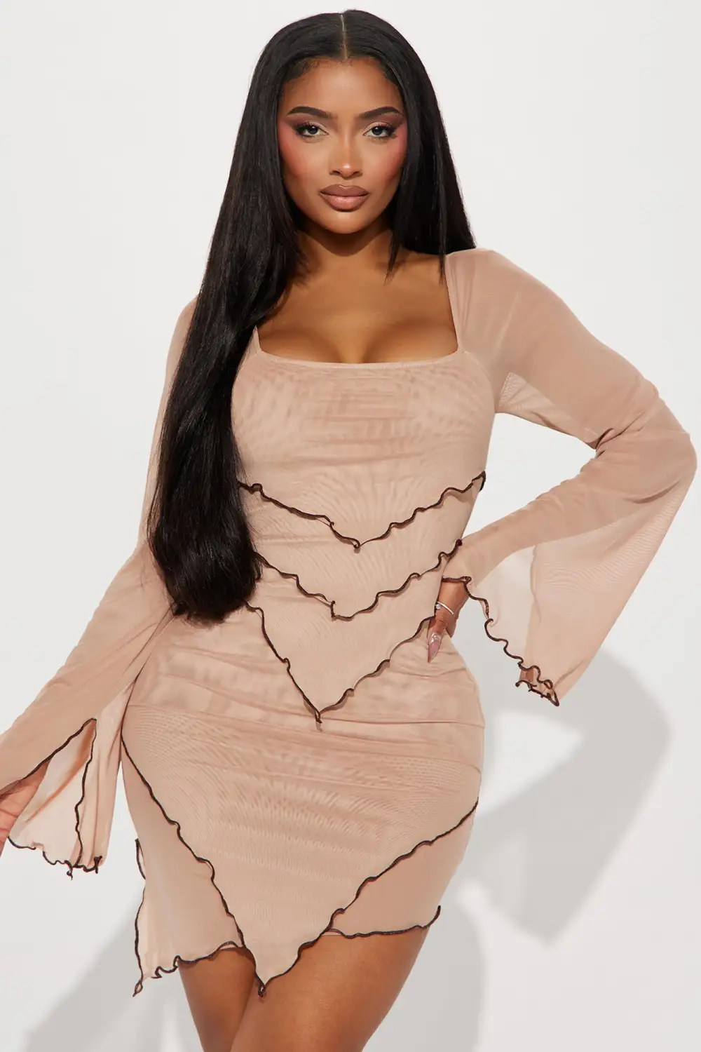 Enchanted Garden Mesh Mini Dress - Mocha/combo