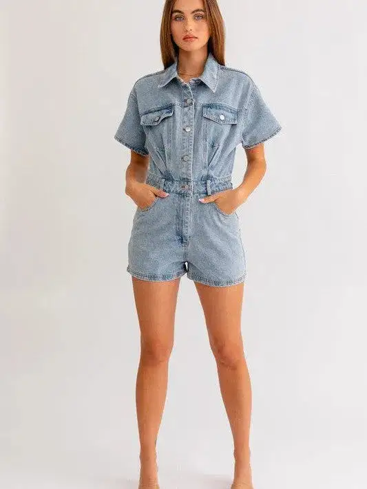 Fearless Heart Short Sleeve Denim Romper