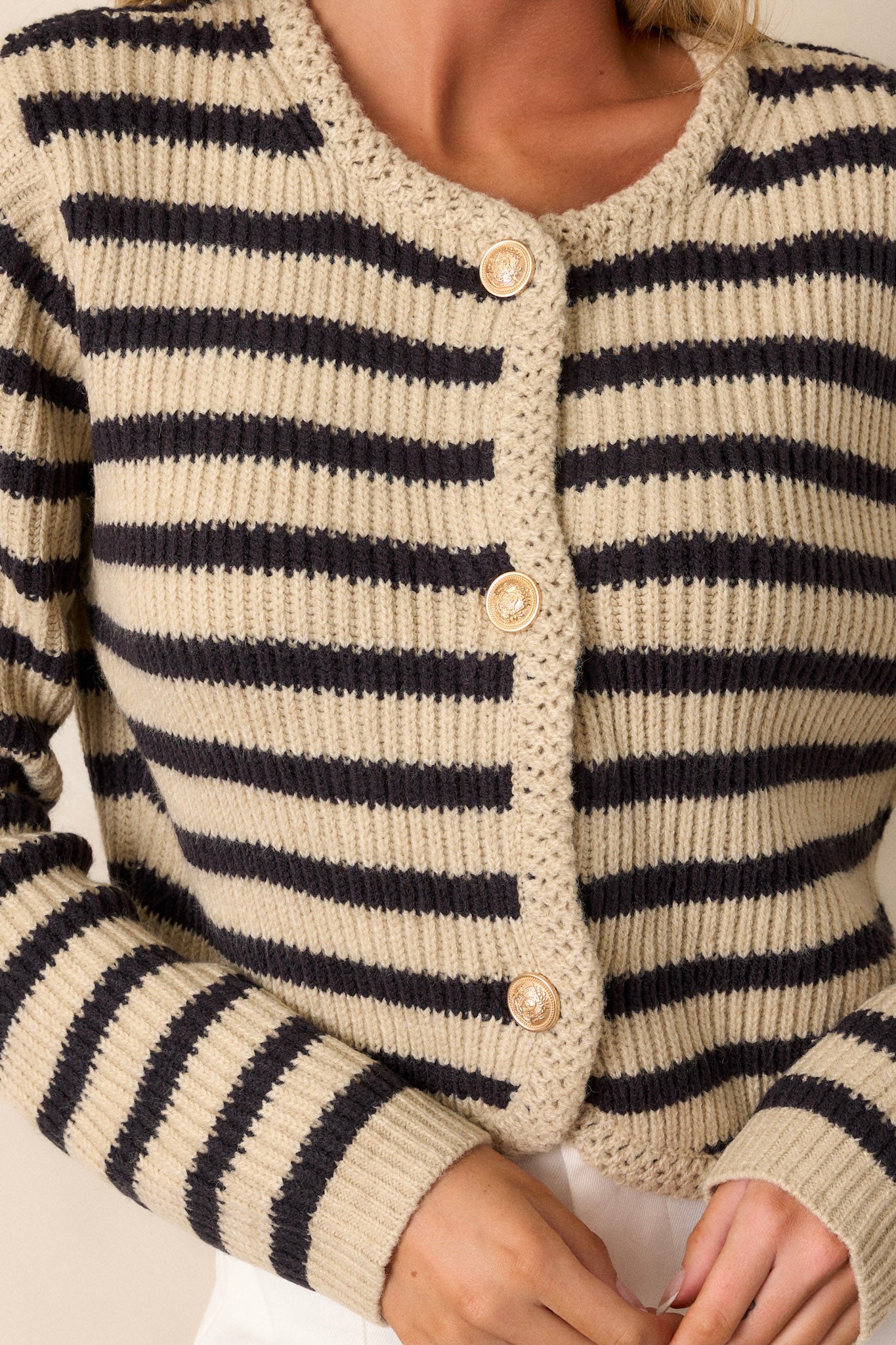 Passing Glances Tan Stripe Button Front Cardigan