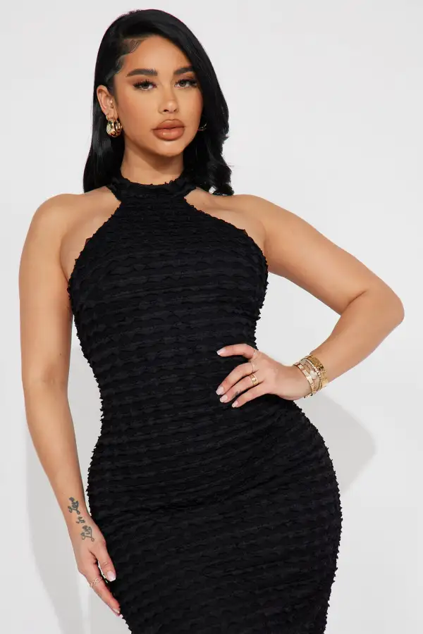 Distressed Diva Midi Dress - Black