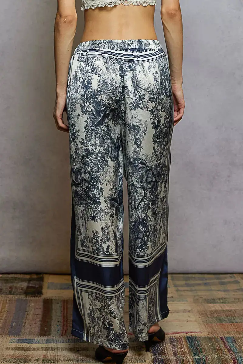 Floral Printed Woven Wide Leg Drawstring Pants