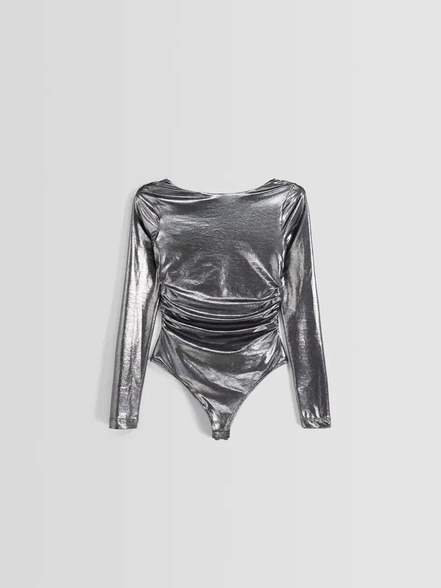 Body Manga Larga Frunce Lateral
