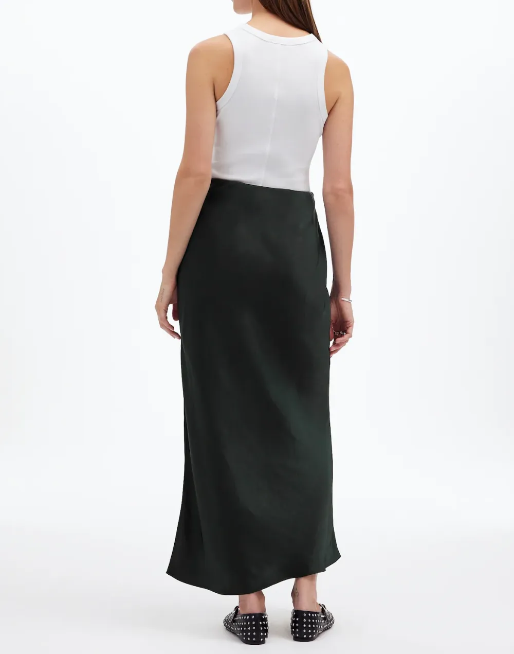 Dark Green Satin Maxi Slip Skirt
