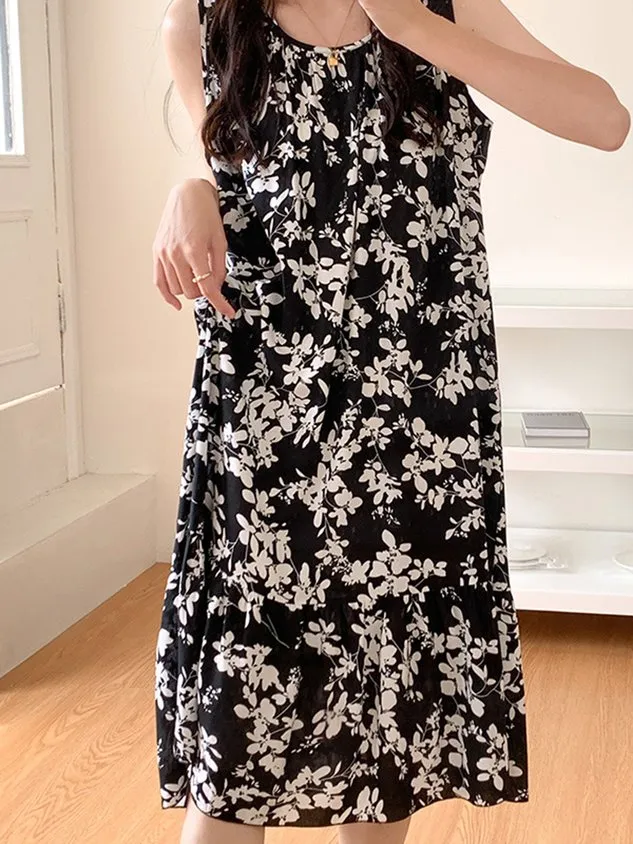 Breathable Casual Loose Floral Print Nightdress