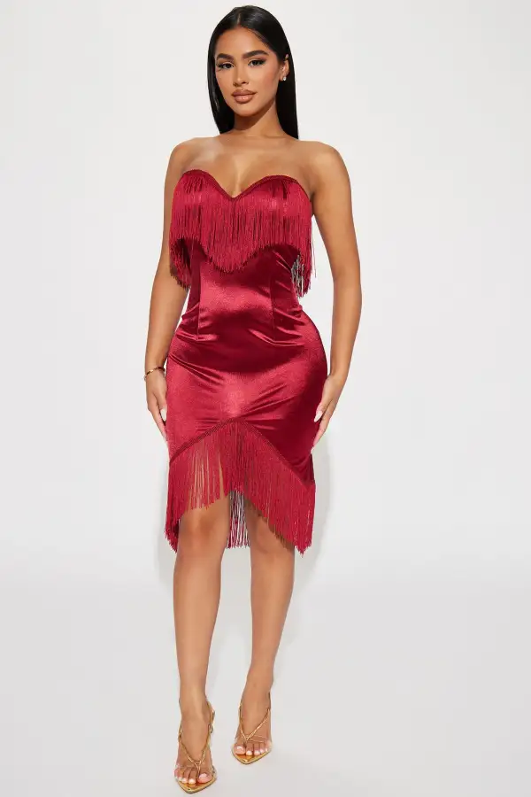 Fallyn Fringe Mini Dress - Wine