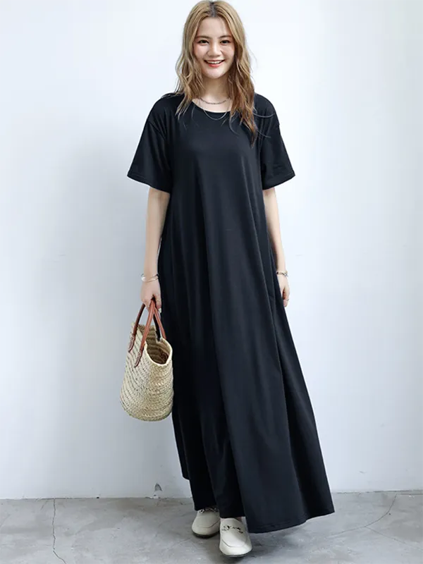 Simple Sleeve Neck Maxi Dress