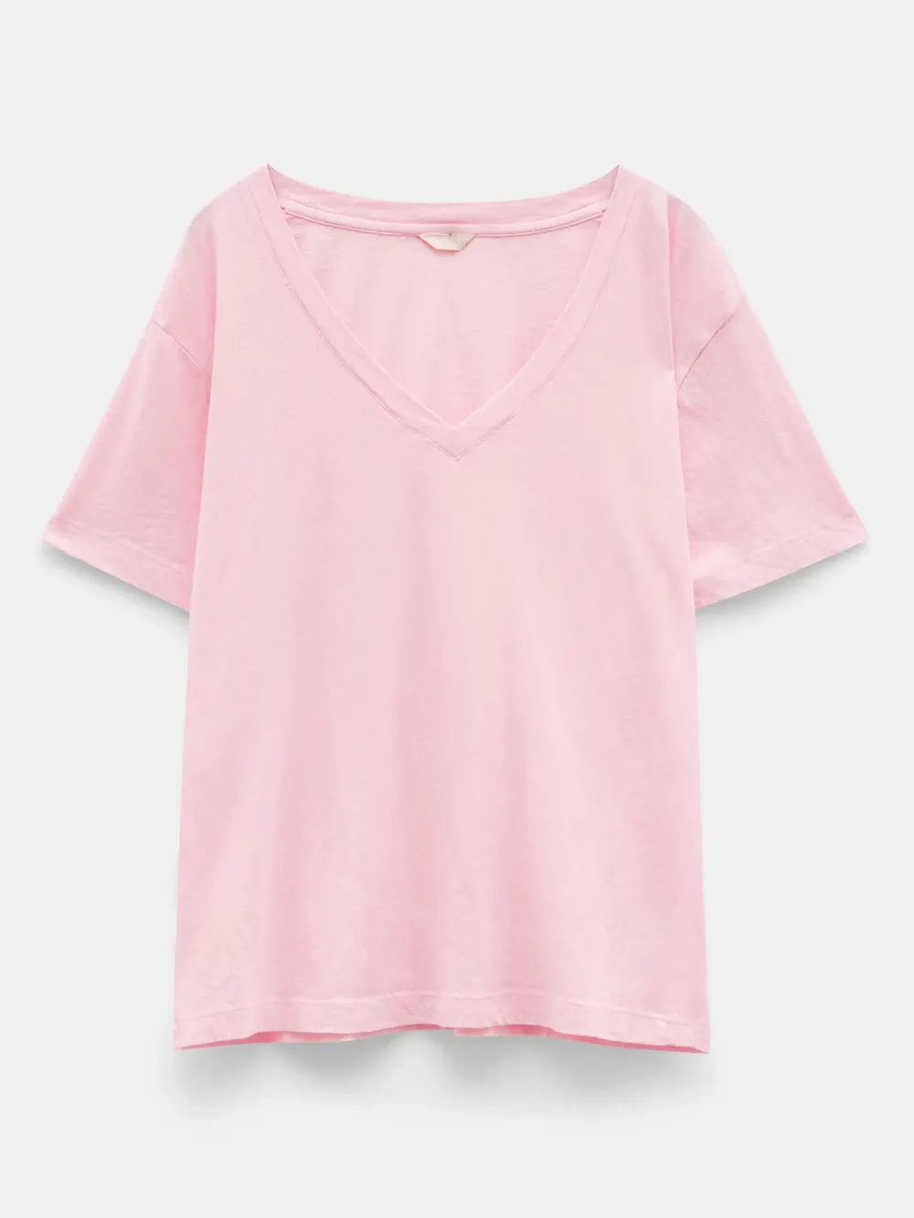 Plain Deep V-Neck Linen Blend T-Shirt