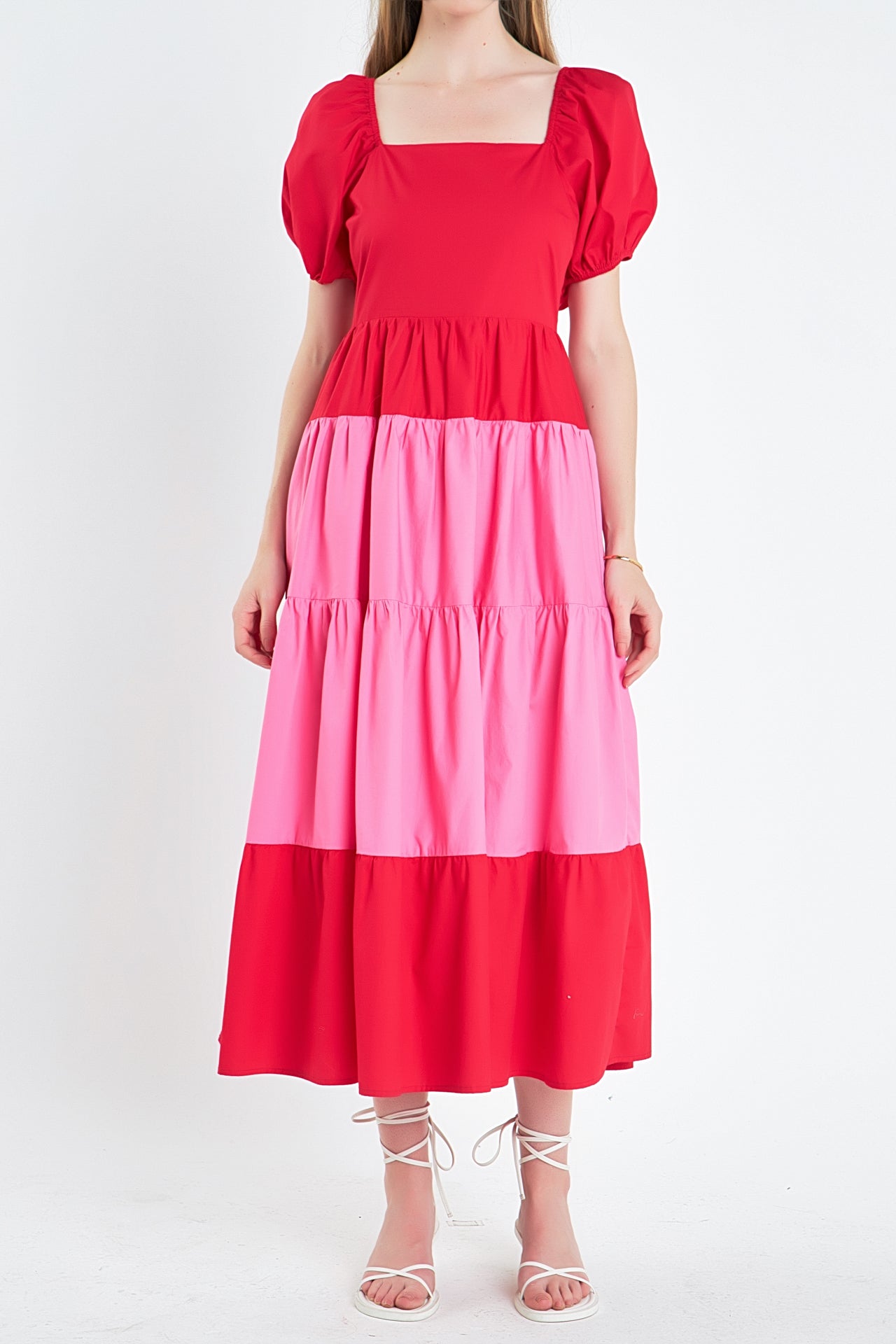 Color Block Puff Sleeve Maxi Dress