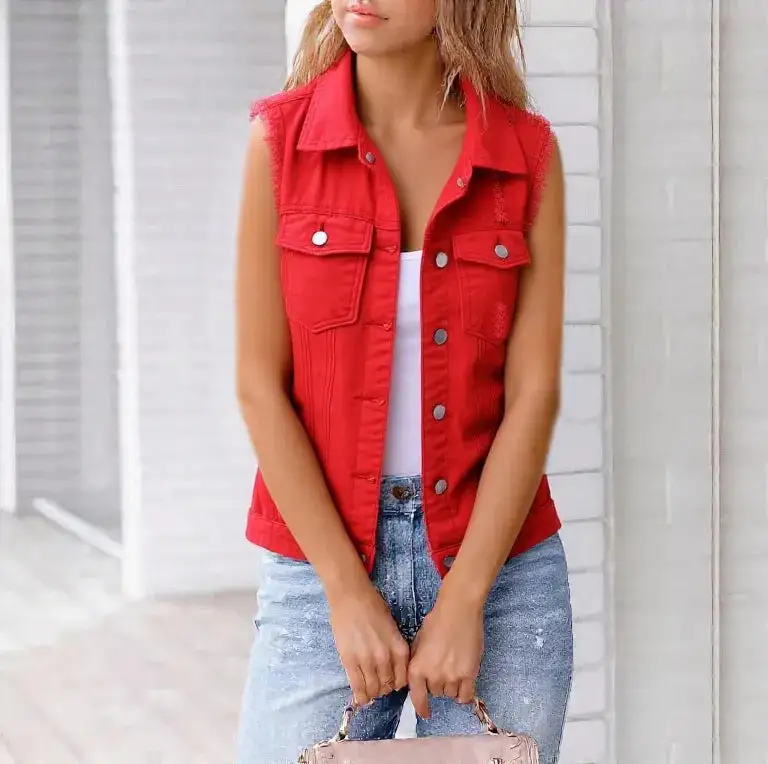 Full Size Sleeveless Frayed Denim