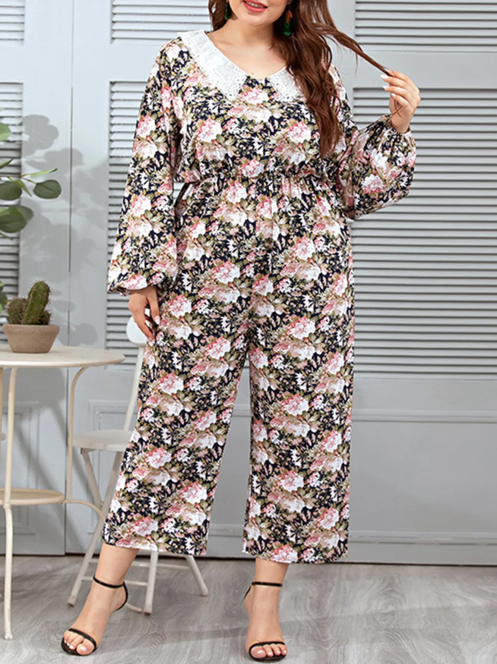 Lace Large Size Loose Casual Women Jumpsuit