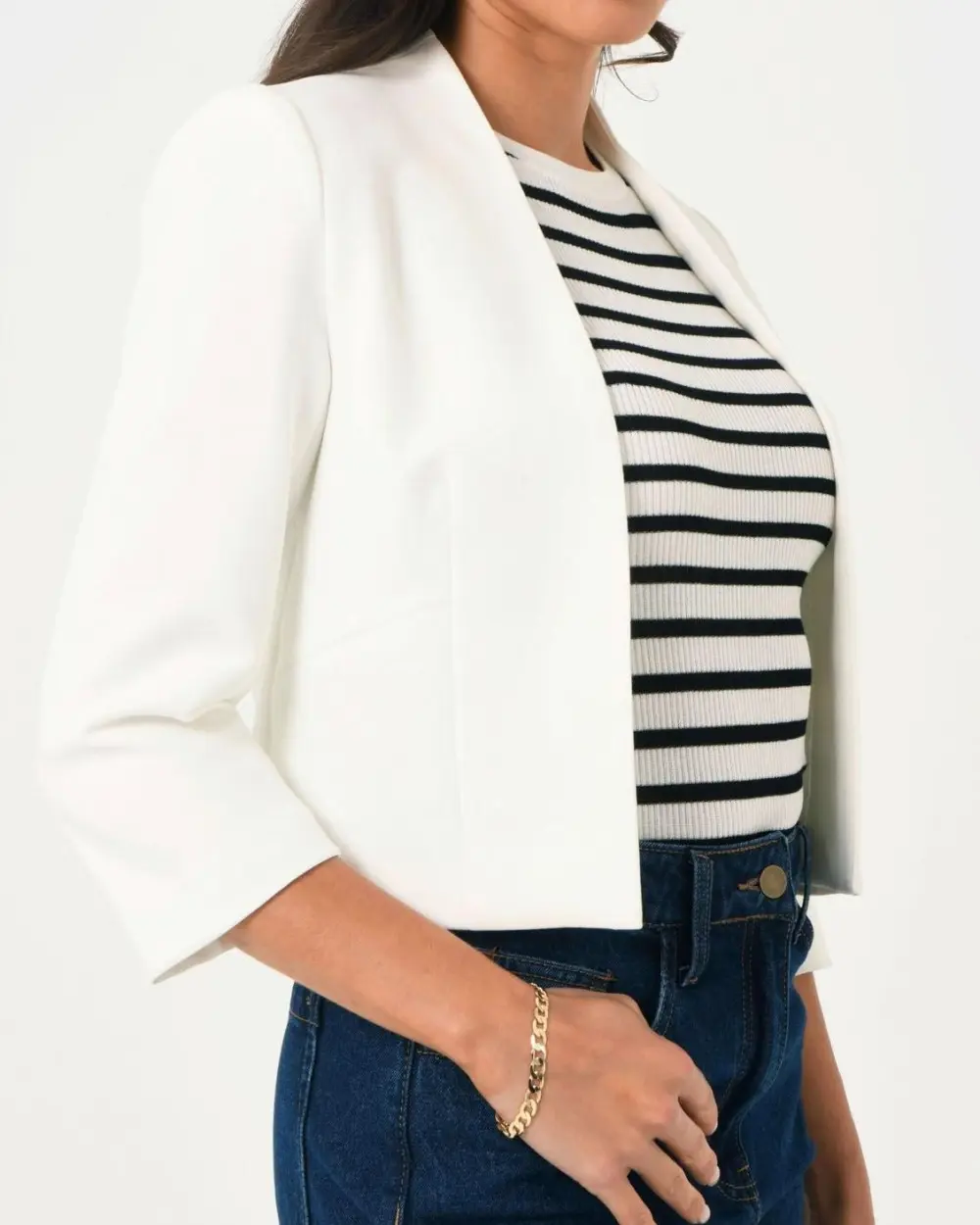 Collarless Crop Jacket -Lvory