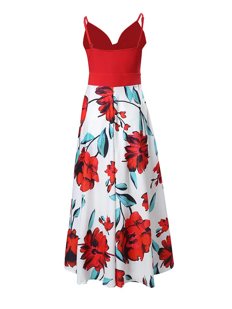 Casual Printed Patchwork Suspender Dress