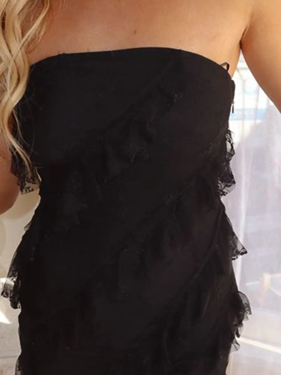 Sexy Black Ruffle Maxi Dress