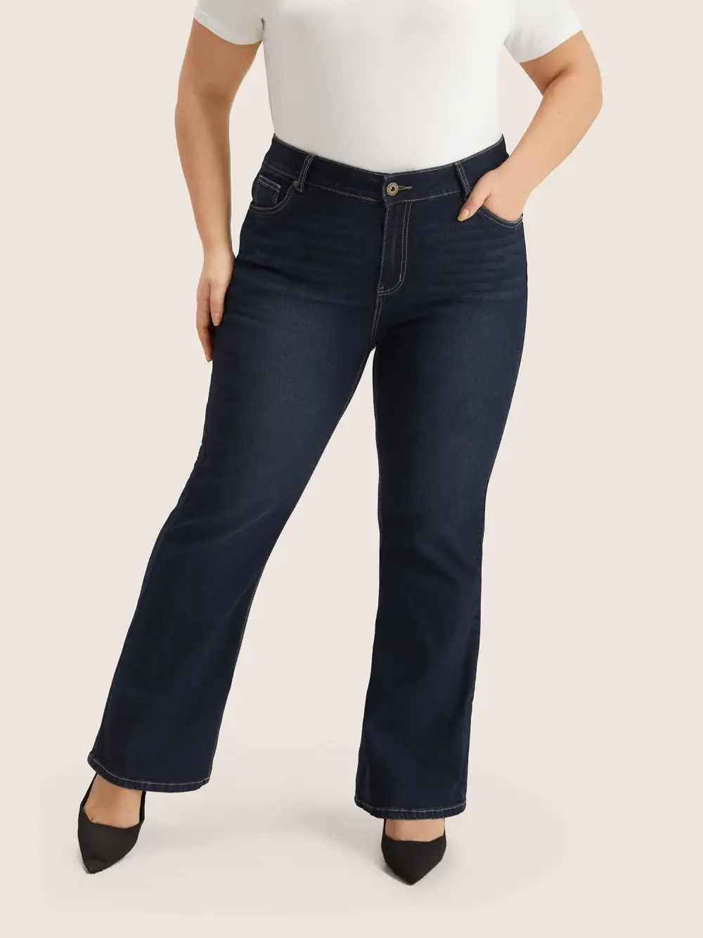 Plain Bootcut Pocket Zipper Fly Jeans