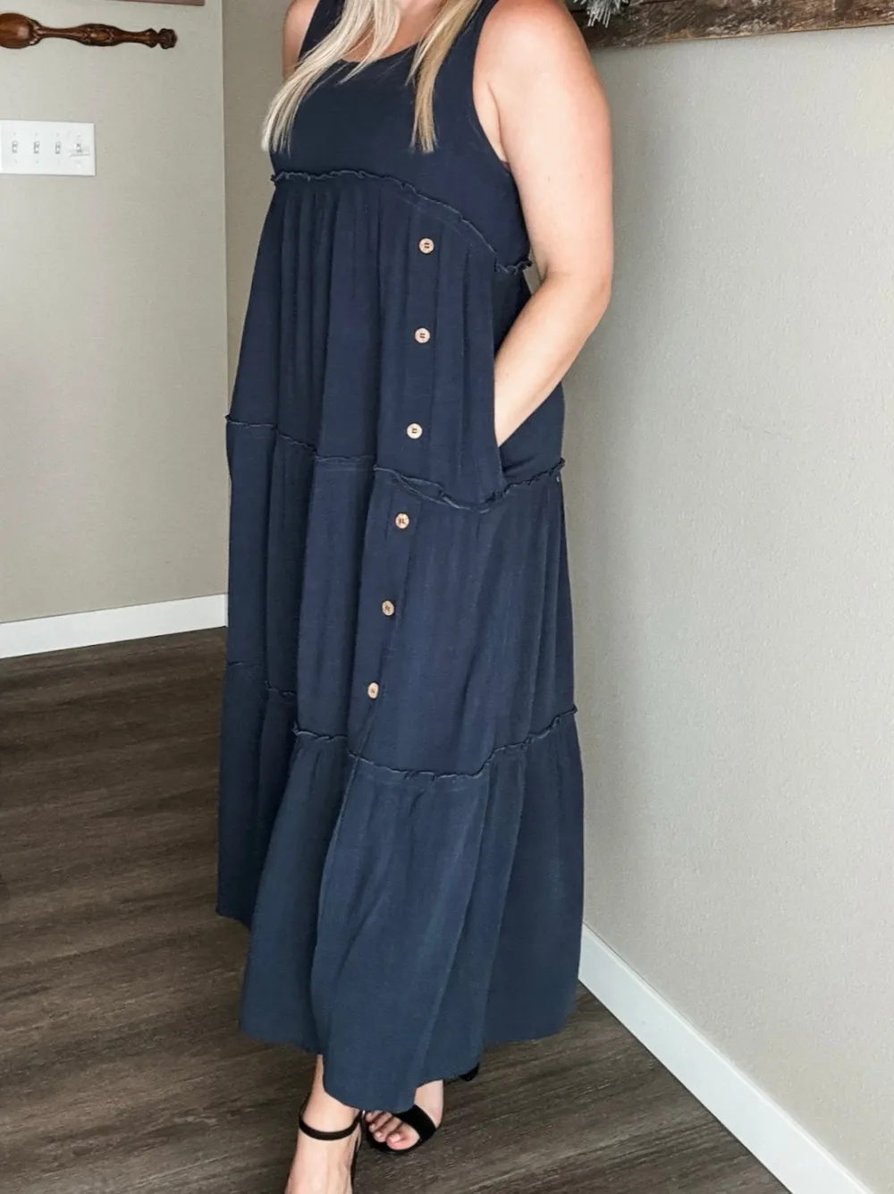 Tiered Button Long Dress
