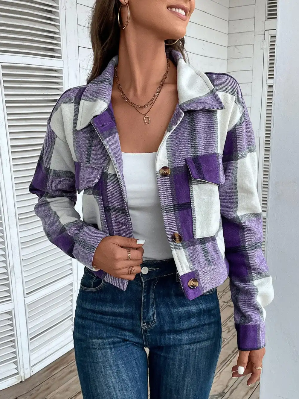 GYPSY-Plaid Button Up Cropped Jacket